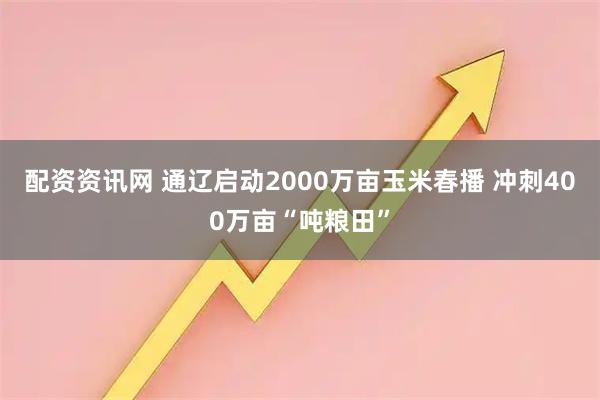 配资资讯网 通辽启动2000万亩玉米春播 冲刺400万亩“吨粮田”